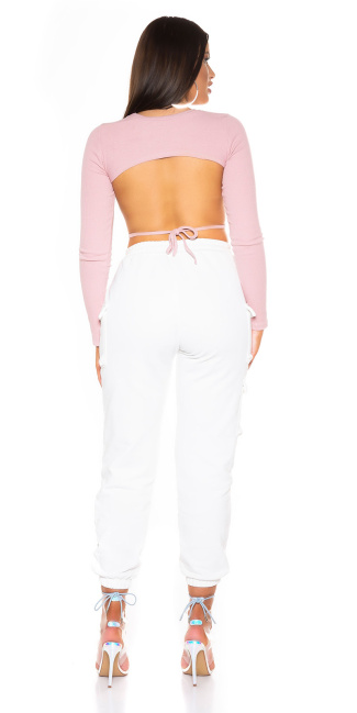 Long Sleeve Top Backless Pink